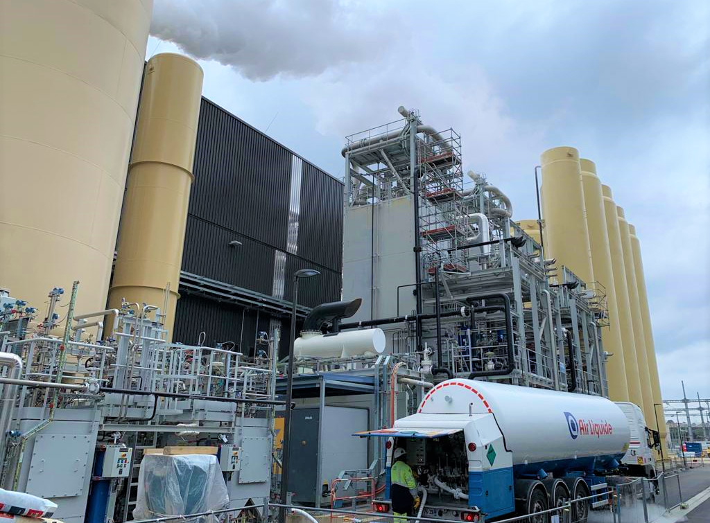 White smoke coming out, confirming the presence of liquid nitrogen inside the storage tank of the ITER Cryoplant, Cadarache, France, April 2022.
