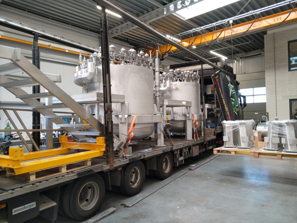 Two cold valve boxes loaded onto the truck for transportation from Cryoworld to Research Instruments, Netherlands, July 2022. 