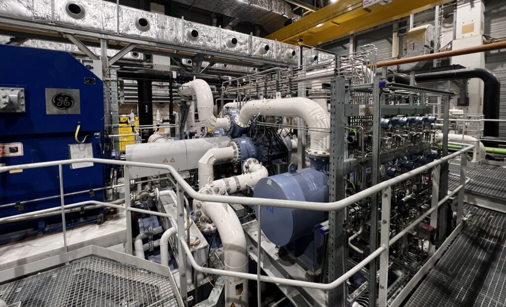 A close view of one of Europe’s nitrogen compressors inside the ITER cryoplant.