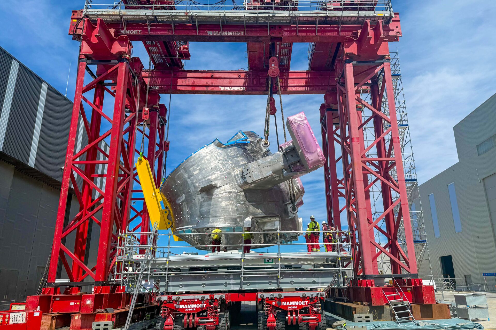 Rotation of sector 3 at the ITER site using an outdoor gantry crane. May 2026 ©ITER Organization